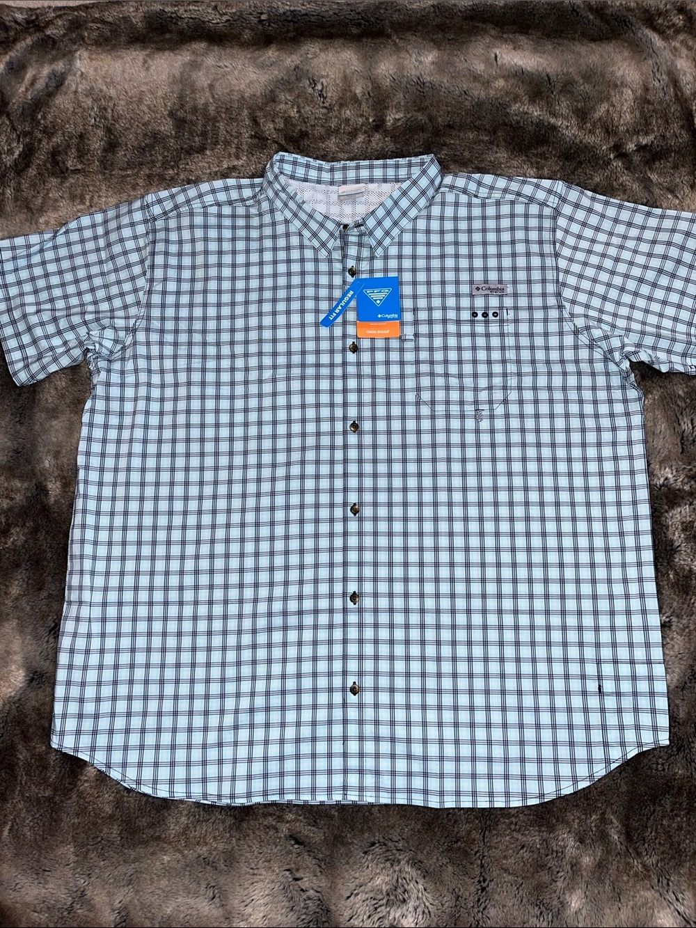 Columbia PFG Shirt Mens 4XLT Button Up UV UPF Wicking Vented 4XL tall blue plaid